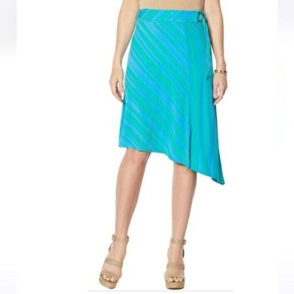 IMAN L striped skirt, belted assymetrical - Picture 9 of 13